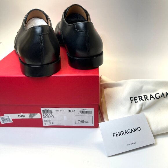 Ferragamo Fosco Men Leather Shoes Black Derby Oxfords Size 9.5 - Picture 9 of 13